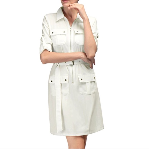 Belted Zip Up Multi Pocket Boyfriend Shirt Dress - Picture 3 of 6